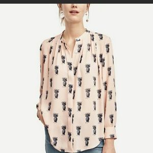 Ann Taylor Pink  Pineapple Button Down Blouse